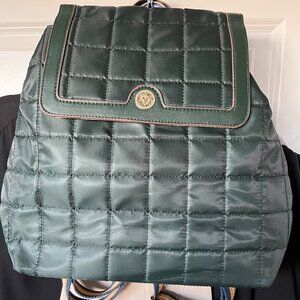 Anne Klein Quilted Nylon Backpack Green Bold Chic Minimalist Travel